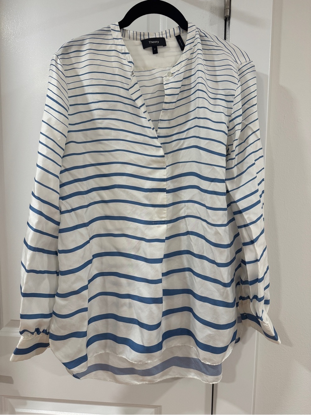 Theory Silk Stripe Tunic Blouse Blue Size P